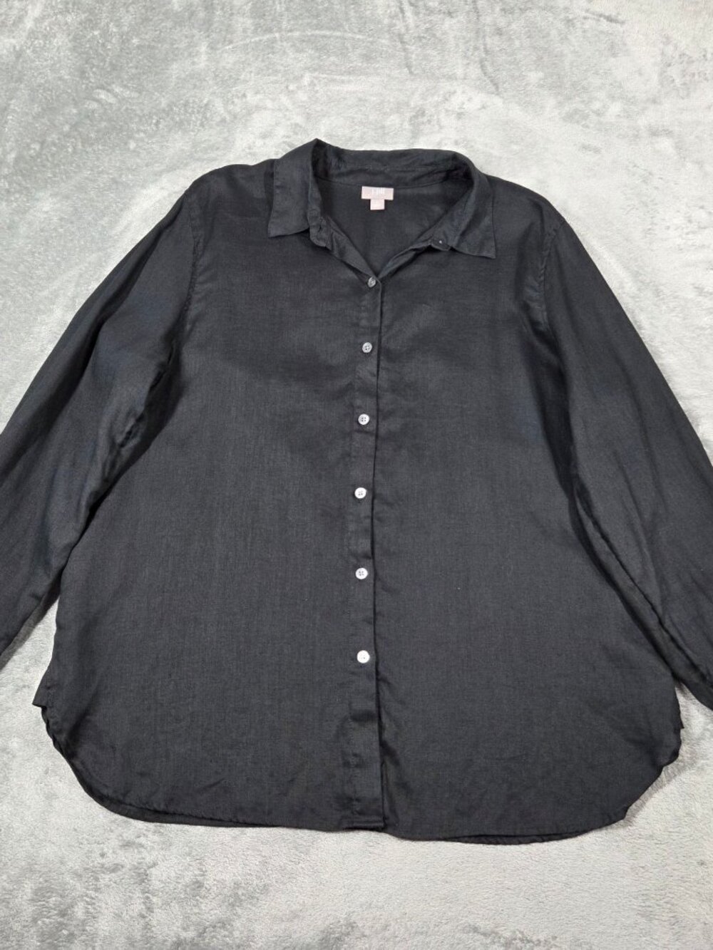 J Jill Top Medium Black Linen Button Up Lagenlook Beachy Tunic